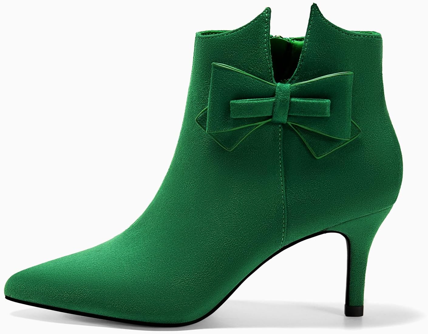 Ermonn Womens Pointed Toe Ankle Boots Stiletto Heels Side Zipper Bow Faux Suede Booties Wedding Dress Shoes