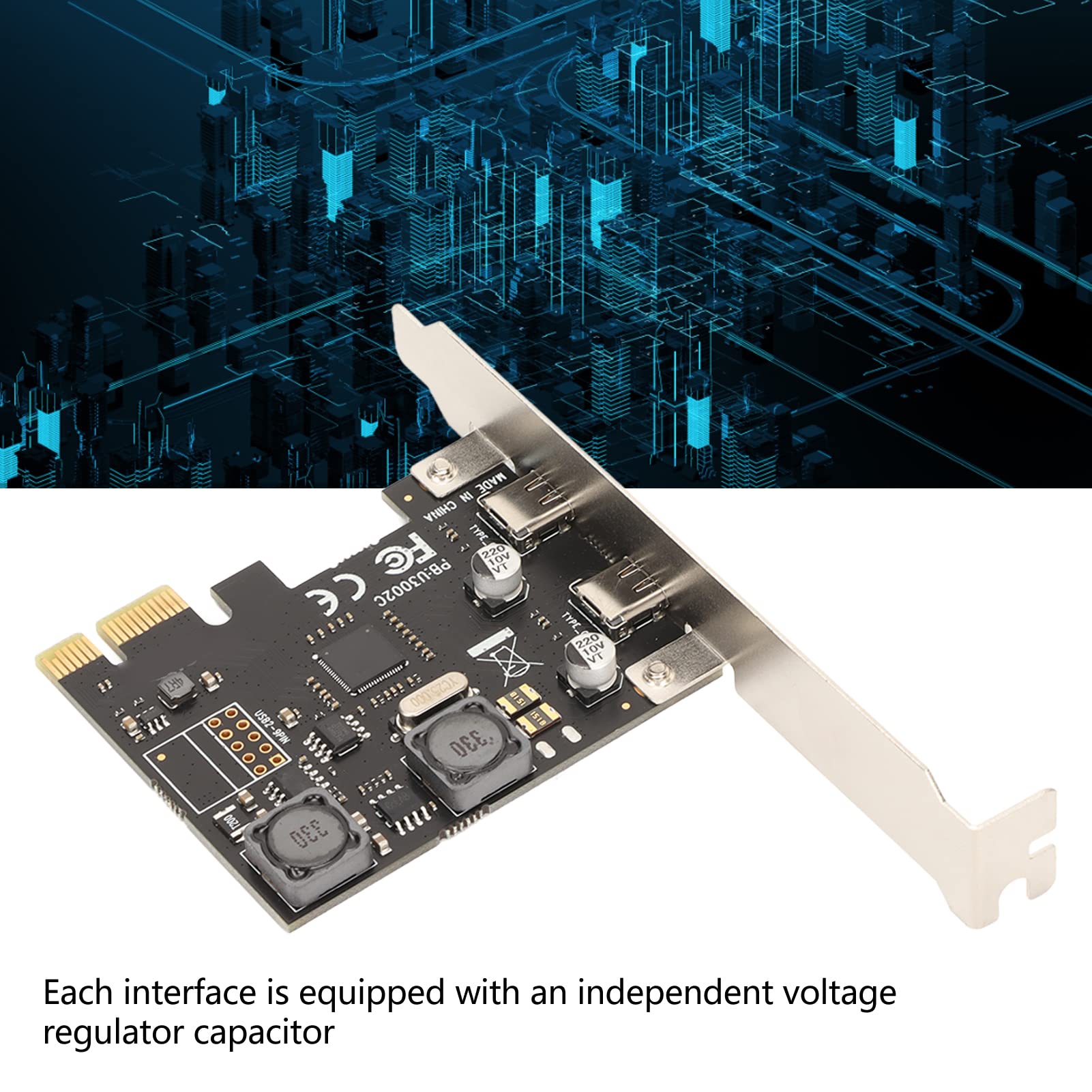 Karta Rozszerzeń PCI E Typu C, 2 Porty 5Gbps USB C Karta Kontrolera PCI Express z Niezależnym Kondensatorem Stabilizującym, Ochrona Ochrony Płyty Głównej Komputera