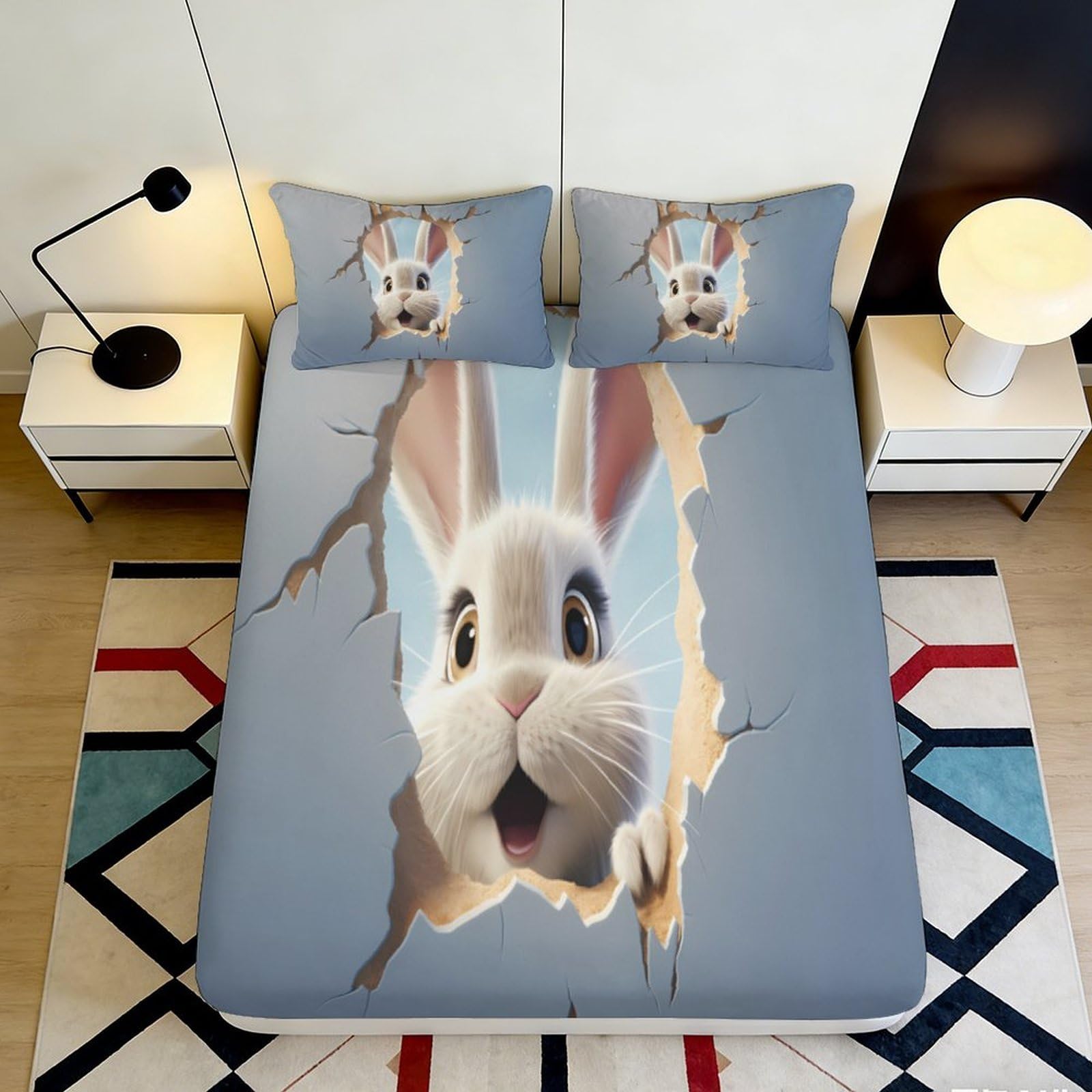 Pnayamiorkfel Style-4 3D Printed Rabbit Hole Fitted Sheet Microfiber Soft Anti-Slip Bunny Mattress Cover For Bedroom Guest Room Decor 90X200x25cm