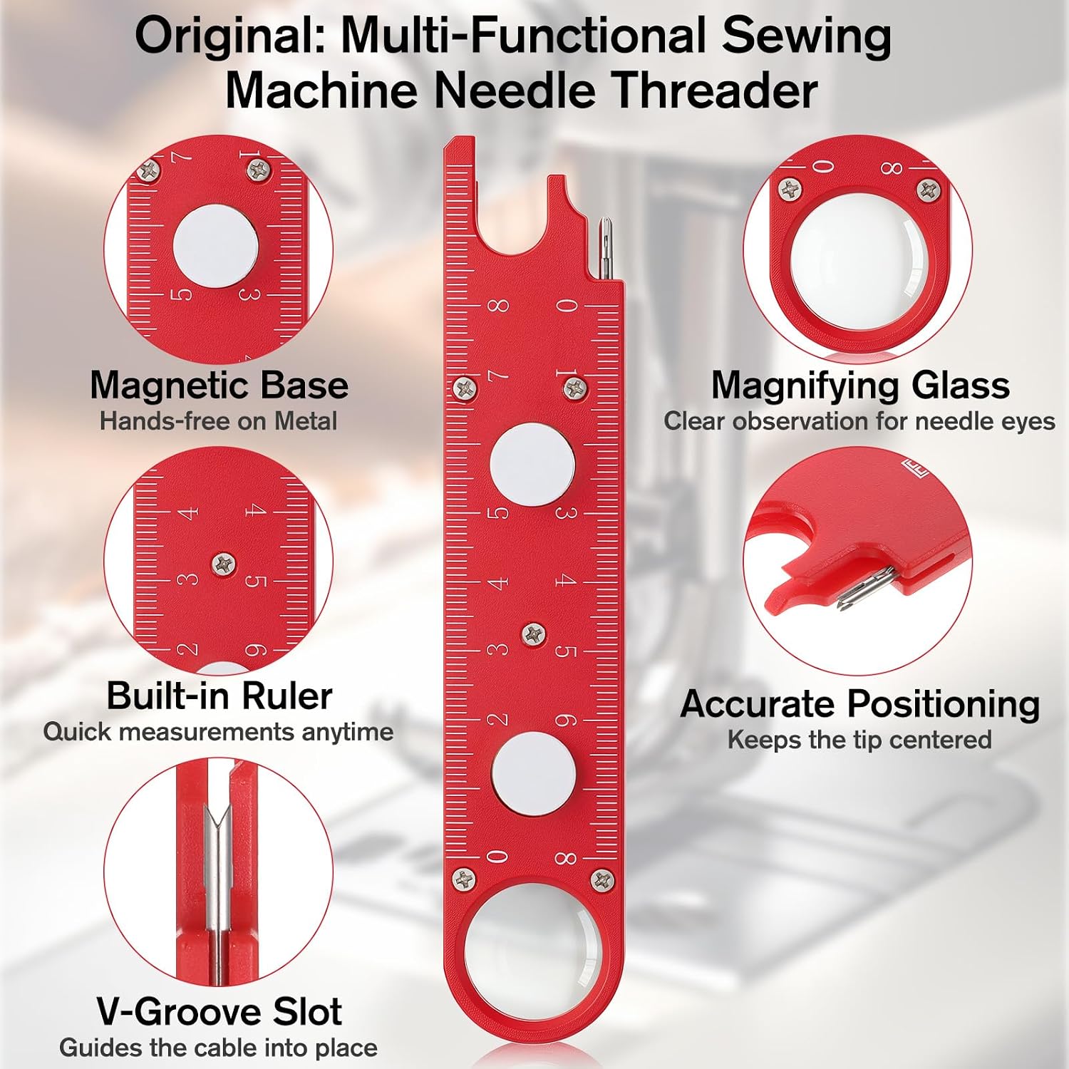 Sewing Machine Needle Threader Seam Ripper Thread Cutter | Stitch Insertion Seam Guide Automatic Quick Threading Tool 4 In 1 for Quilting DIY Craft Tailors Elderly