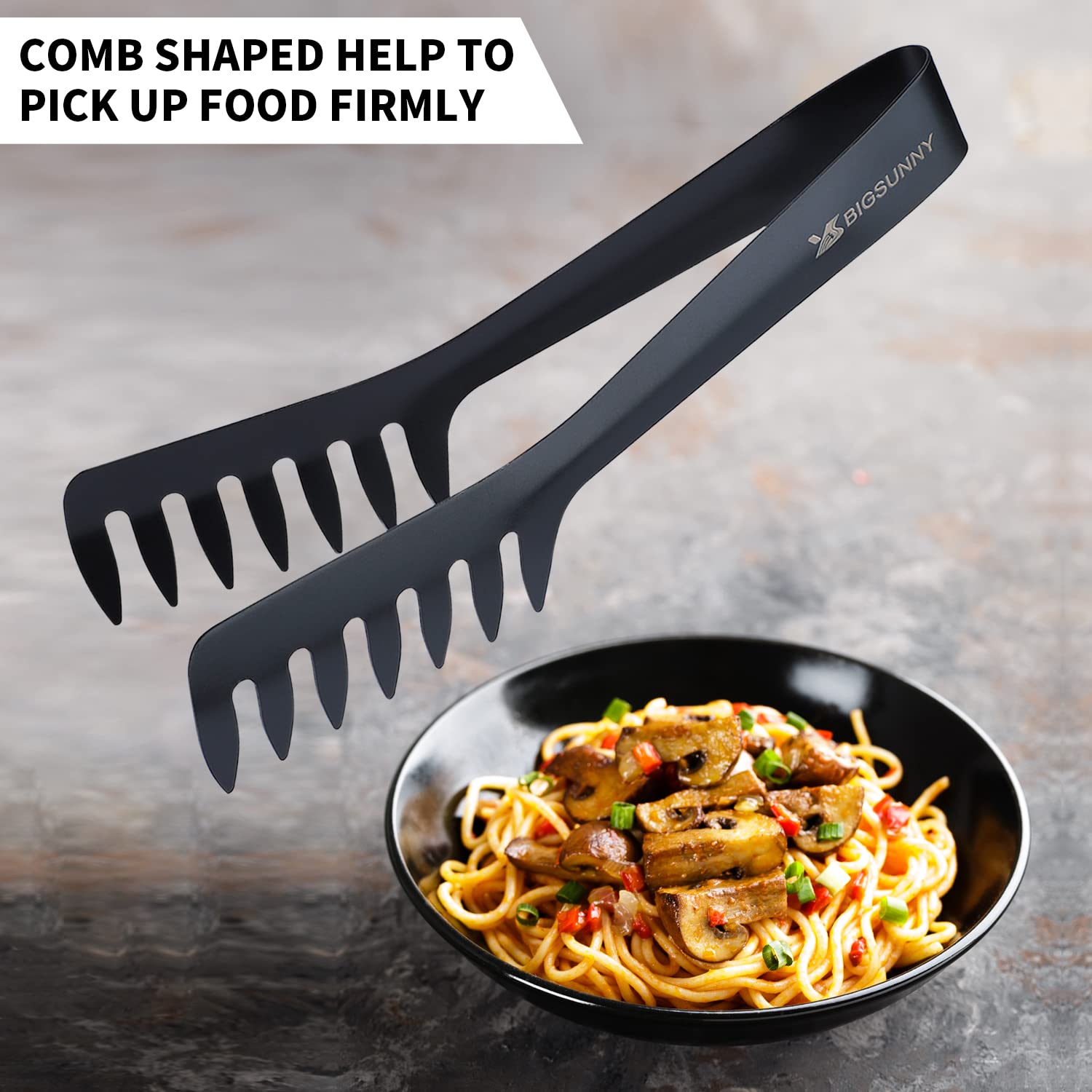 Pinzas Para Pasta De Acero Inoxidable | Juego De 2, 8 Pulgadas, Negras, Ideales Para Servir En Eventos Y Hogar