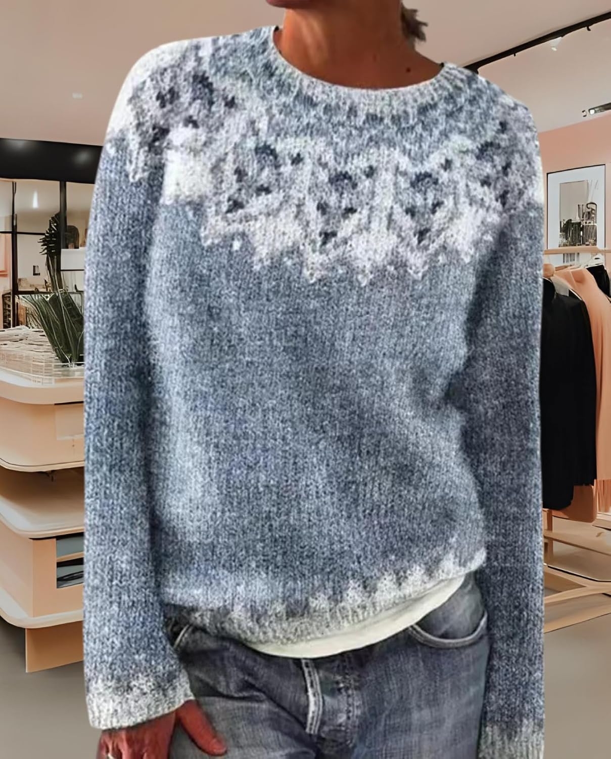 Women's Oversized Sweater Vintage Striped Crewneck Top Soft Acrylic Long Sleeve Casual Pullover for Vacation - Image 3