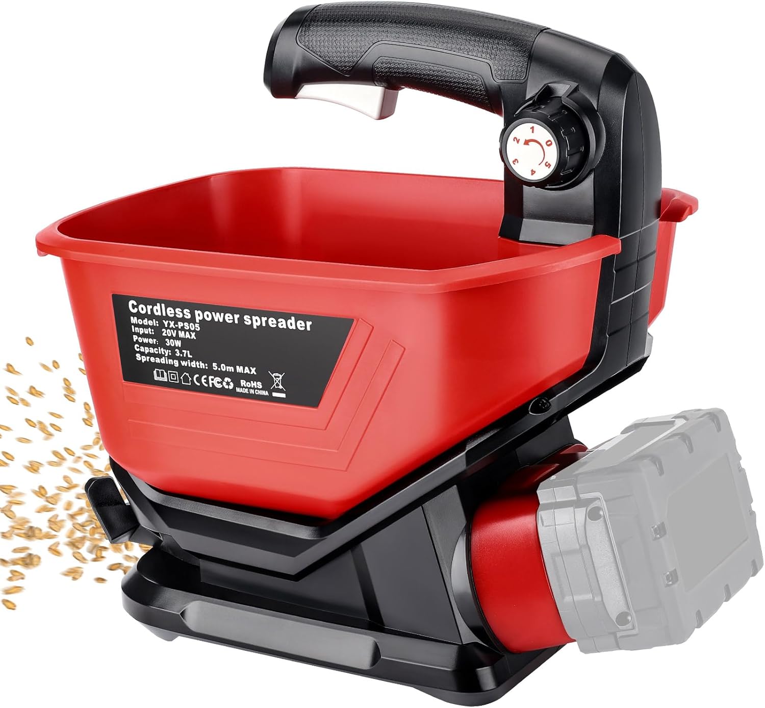 Salt Spreader Compatible with Milwaukee 18V Lithium Battery, Seed Spreader Handheld Fertilizer Spreader Power Spreader Available Year-Round, Grass Seeds, Rock Salt (Battery not Included)
