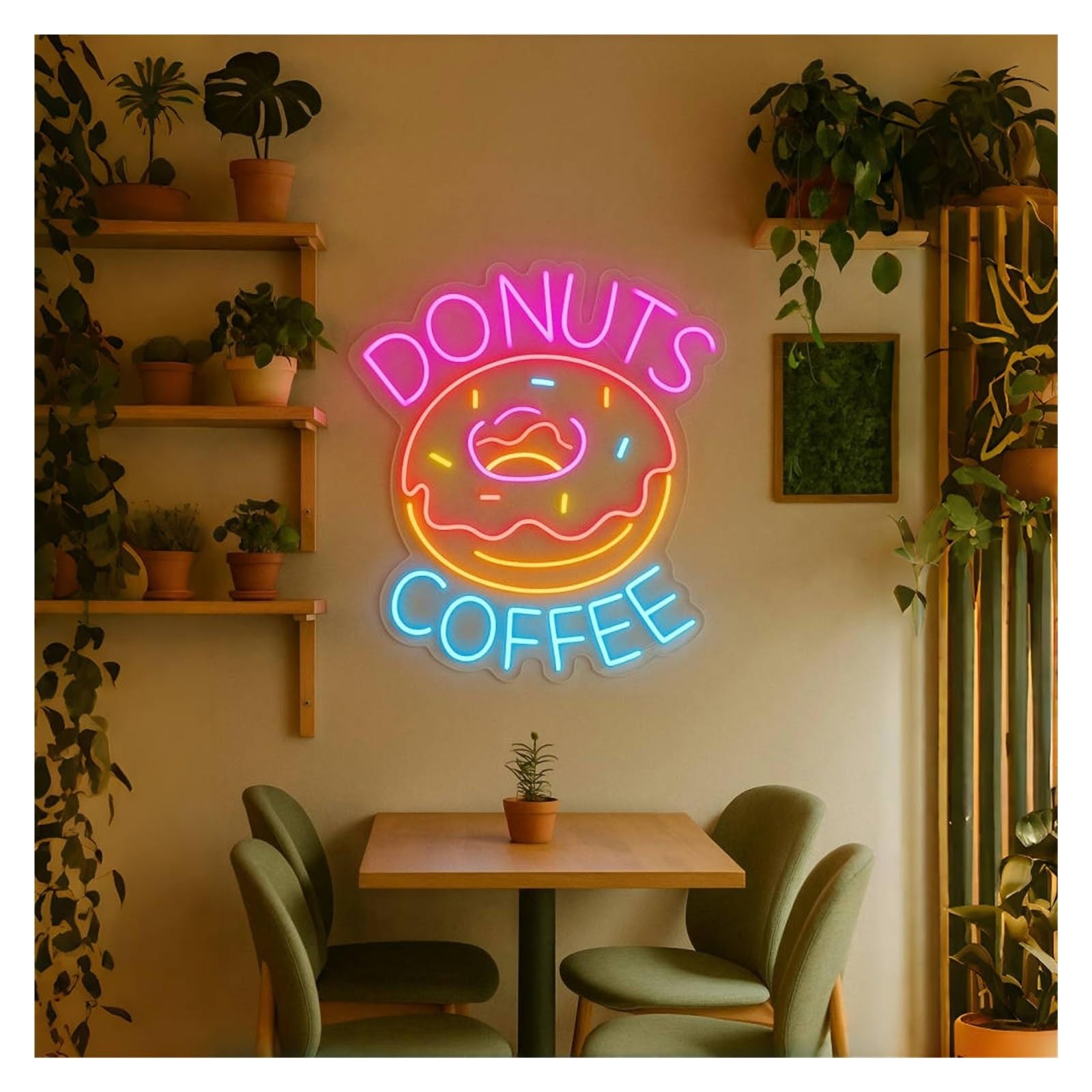 Wiszące neony artystyczne Neon Donuts Coffe, Odpowiedni Do Dekoracji Cukierni, Z Możliwością Przyciemniania 53cm(B)