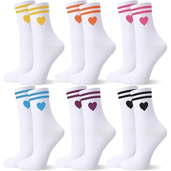 Utensilsto 6 Pairs of Womens Tennis Socks 39-42 Sports Socks White Socks with Heart Motif Cotton Socks White Hearts Long Womens Socks Crew Socks Stockings for Tennis Sports Everyday Leisure