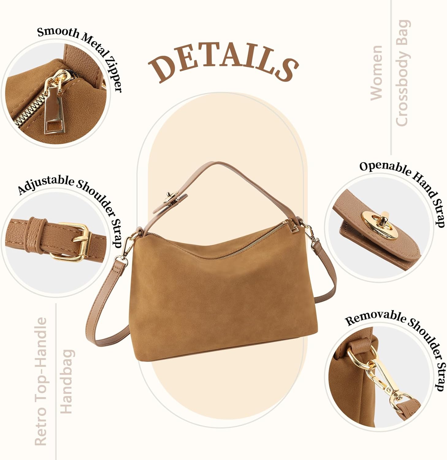 Leather Suede Tote Bags for Women, Brown Suede Purse Handbag Retro Crossbody Bag, Hobo Suede Shoulder Bag Satchels Bag - Image 4
