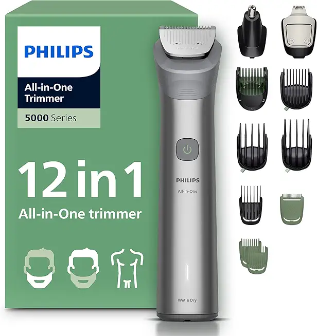 PHILIPS Multigroom Series 5000 All-in-One 12-teiliger Barttrimmer und Haarschneider für Gesicht, Kopf und Körper, selbstschärfende Metallklingen, 20 Längeneinstellungen (0,5-20 mm), Modell MG5952/30