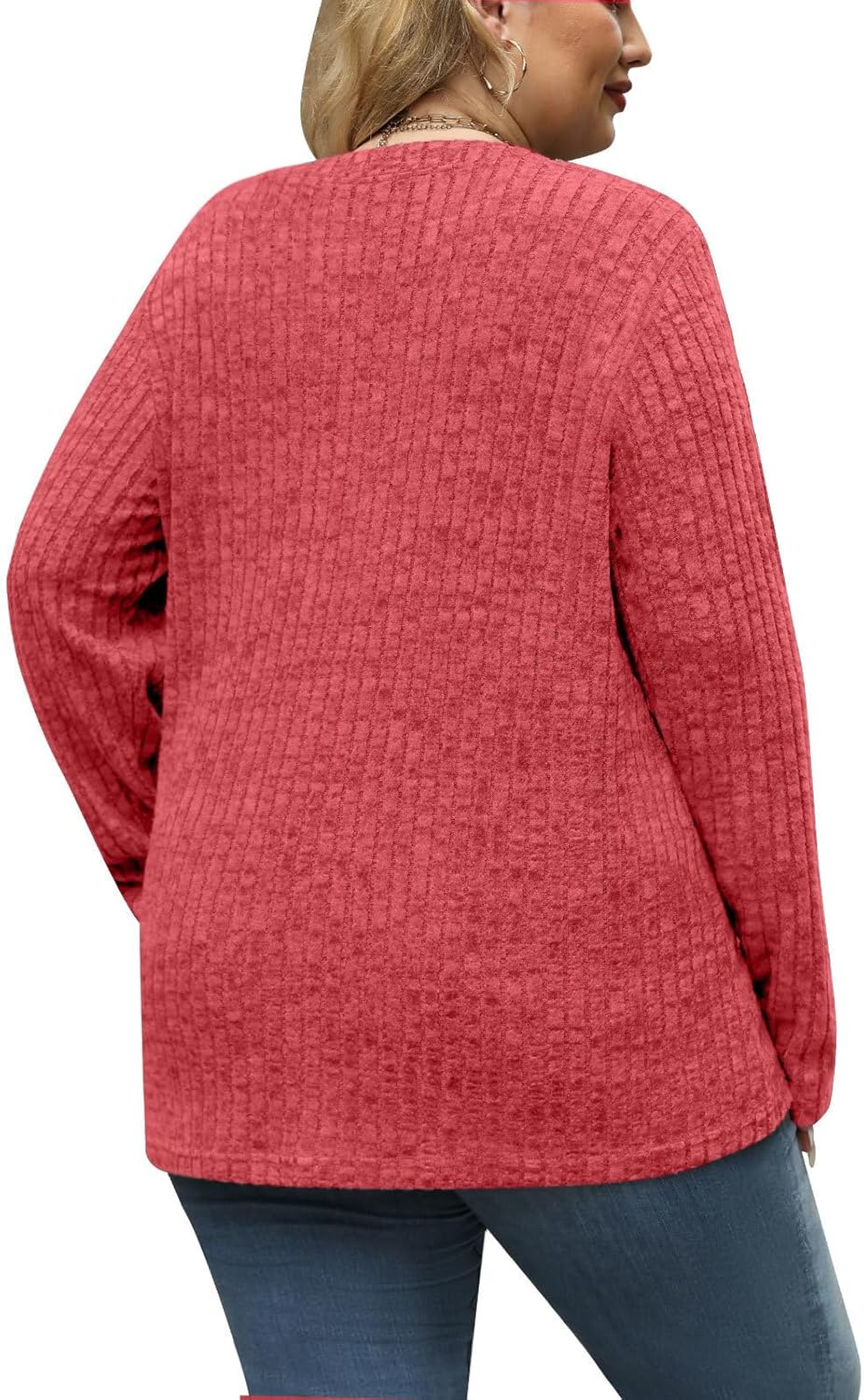 Plus Size Tops for Women Long Sleeve V Neck Button Down Shirts Casual Loose Tunic Sweaters Fall Winter Outfits L-4XL - Image 5