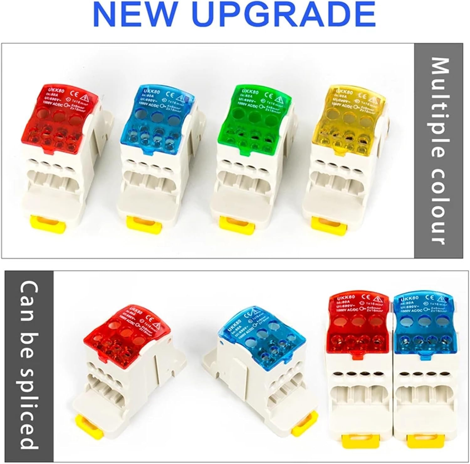 UKK 80A One in Multiple-Out Distribution Box Din Rail Terminal Blocks Universal Wire Connector Junction Box Waterproof(AL121808F-ZSRG)