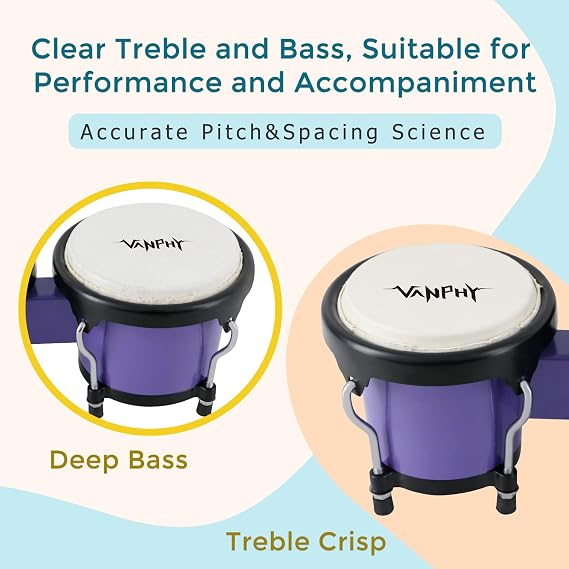 Bongo Drum 4'' and 5'' Set for Adults Beginners Deep Purple