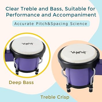 Bongo Drum 4'' and 5'' Set for Adults Beginners Deep Purple