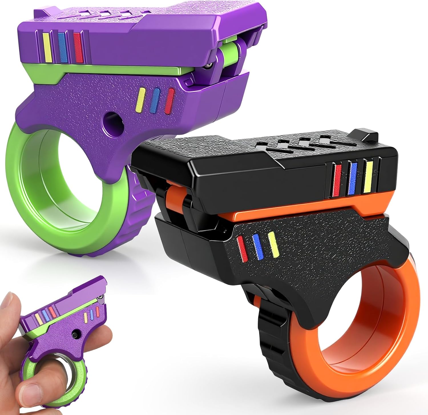 Fidget Gun Fidget Slider Toy, EDC Finger Toy Fidget Ring Fingertip Textured Spinner Flip for Kids Adults (Orange/Purple)