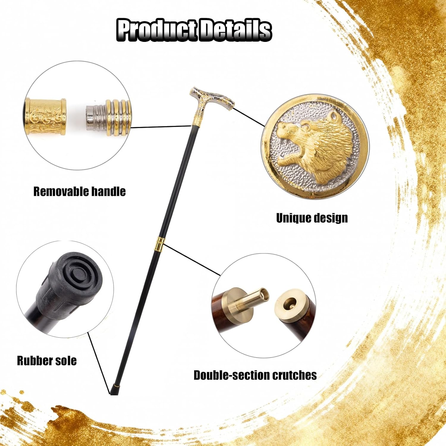 36.61in Gold Silver Bear Luxury Stick, Decorative Cane Cane Cosplay Alloy Crosier Vintage Crosier Knob Walking Stick