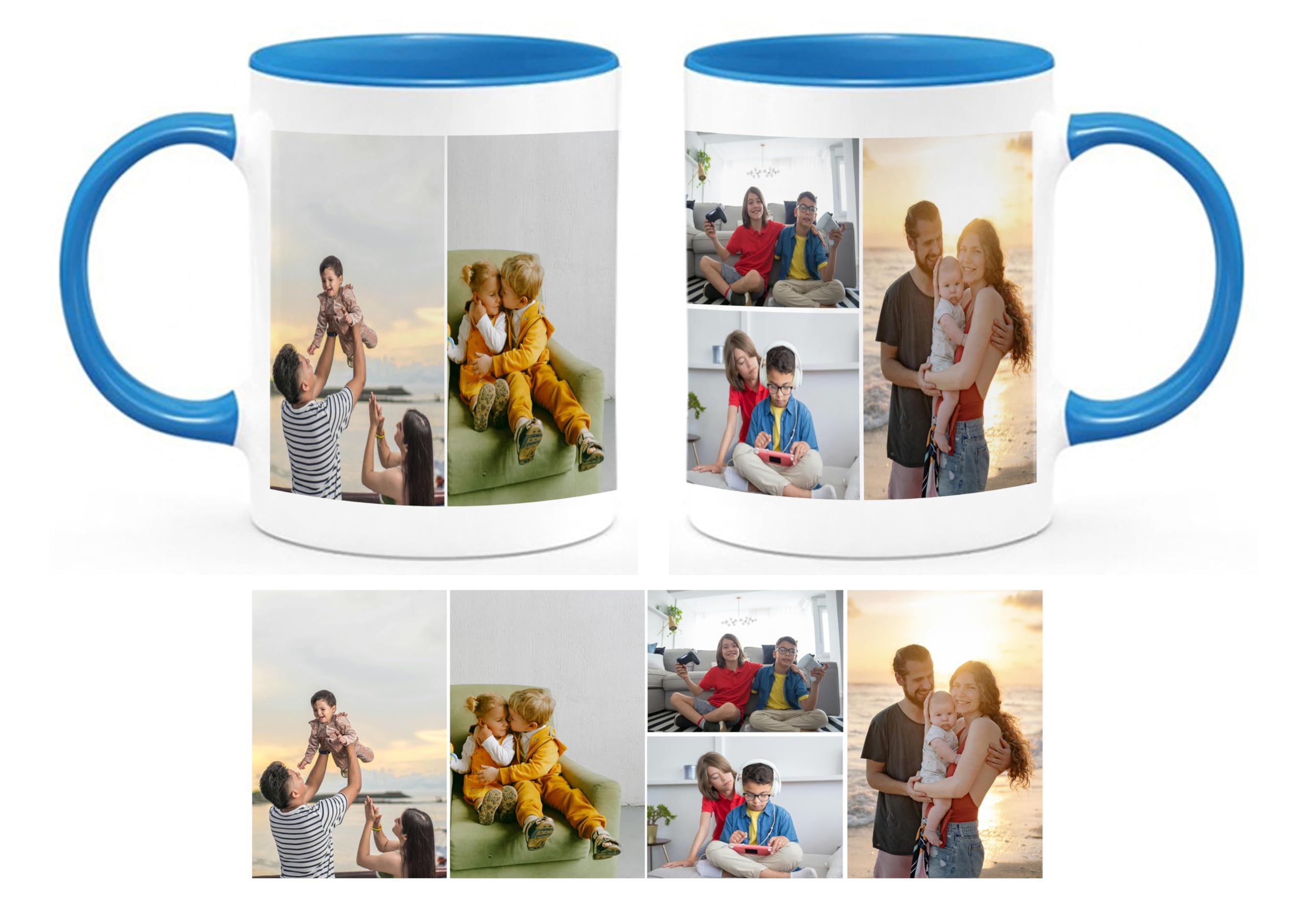 Personalised with Multi Photo Collage Mug Memorable Gift for Family,Friends,Birthday,Any Occasion Coffee Tea 11oz Inside Coloured Ceramic Mug. (5 Photo, Blue)