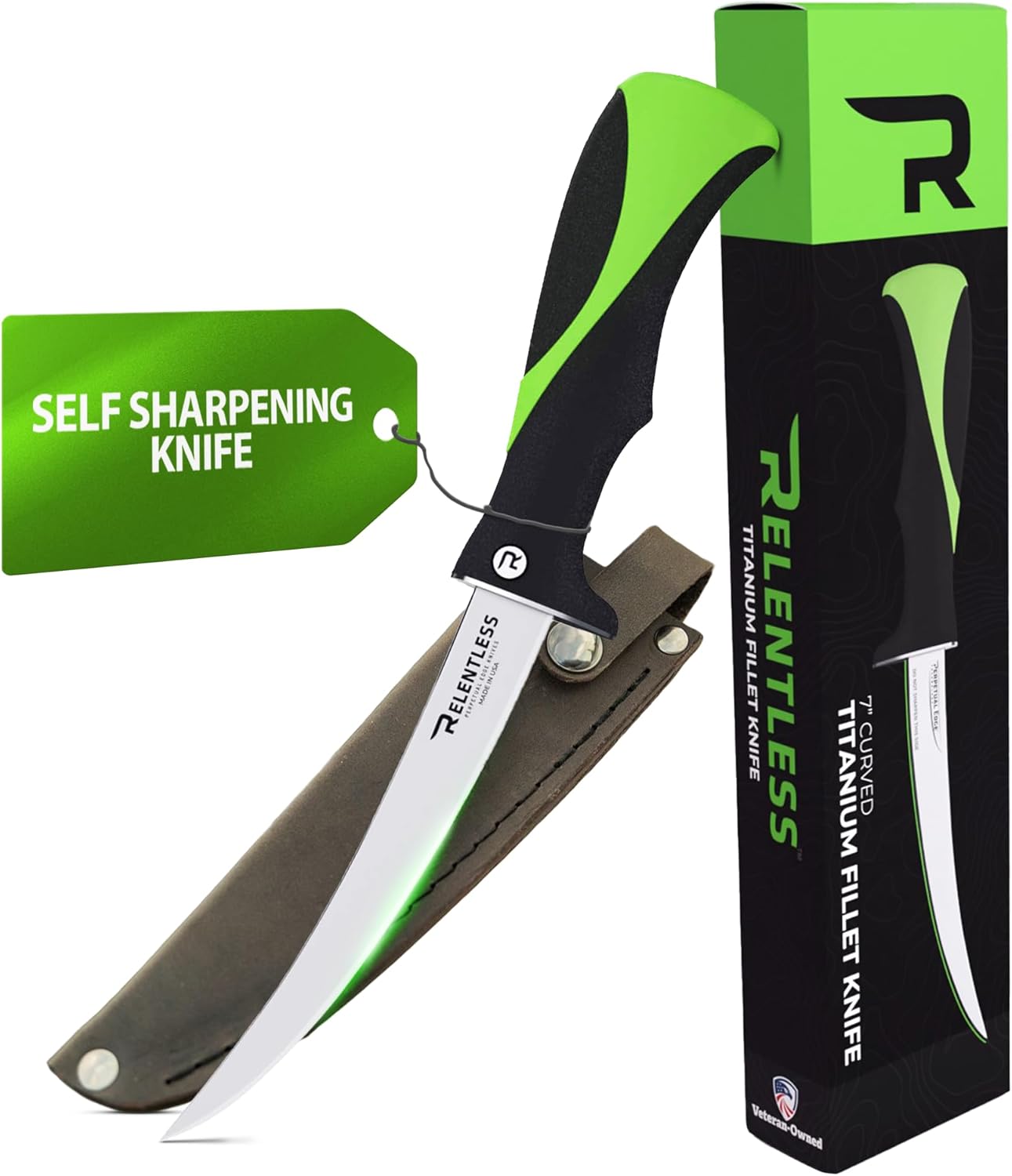 Relentless Knives - True Self Sharpening Knife - Fillet Knife Fishing, Curved Never Rust Blade and Perpetual Edge Sharpening Technology - Offshore Set