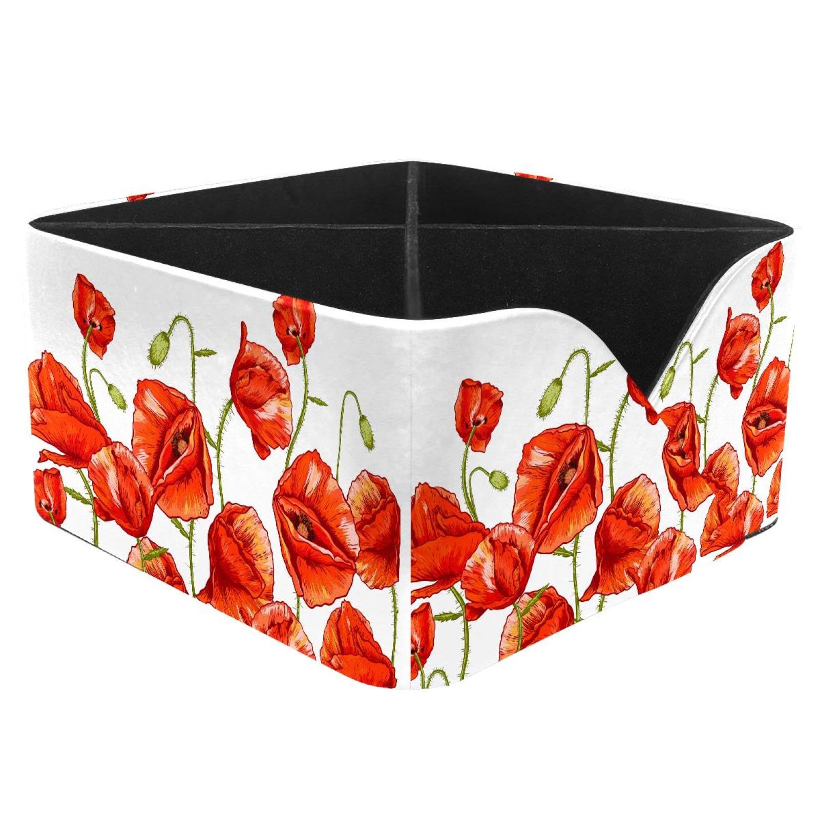 KengjuTesu Vintage Poppies Desktop Organizer Pen Holder, Rectangular Pencil Cup for Office, Study and Makeup Stations