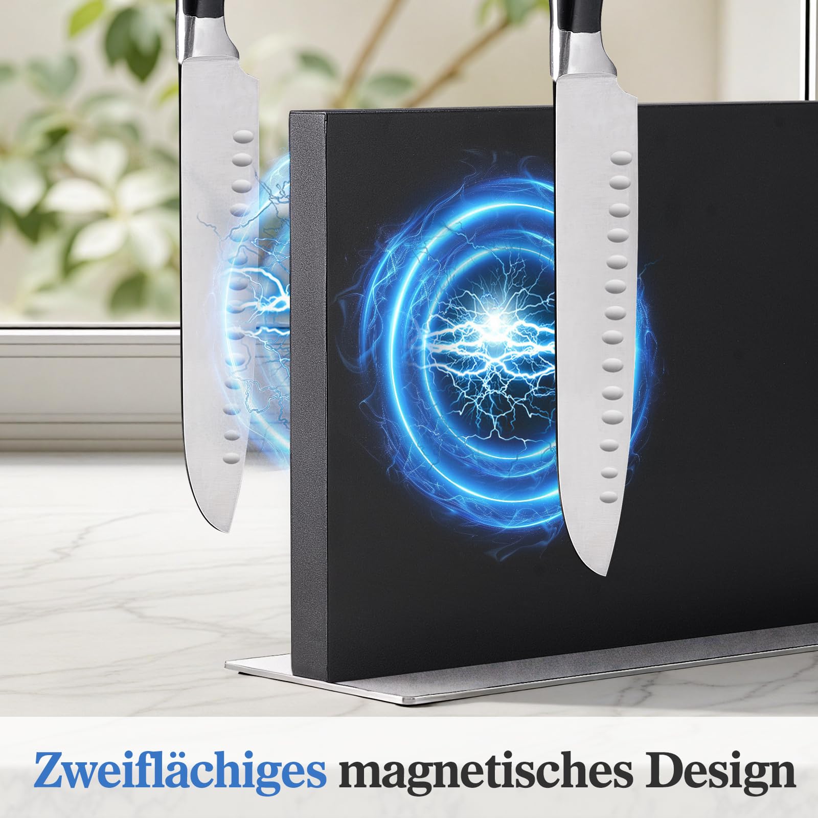 ENOKING Großer Messerblock Magnetischer ohne Messer, 35 cm schwarz Messerhalter Magnetisch aus Edelstahl, Doppelseitiger Magnet Messerblock für Besteck, Sichere und Platzsparende Messeraufbewahrung
