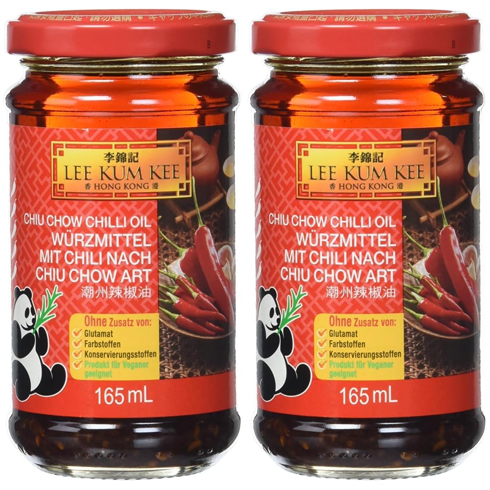 Lee Kum Kee Chili Öl Chiu Chow (aus China, pikant, sehr scharf, ohne Konservierungsstoffe, ohne Farbstoffe, vegan) 2er Pack (1 x 165 ml)