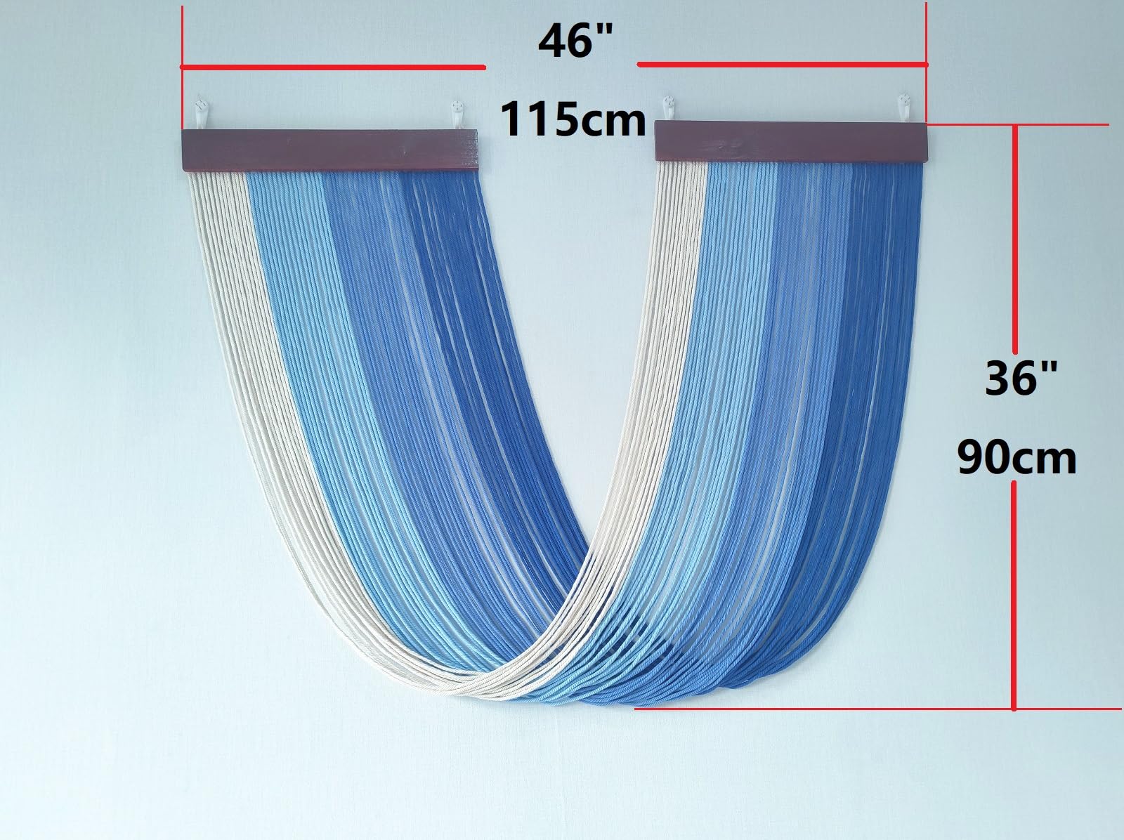 Tapiz de macramé para colgar en la pared, grande, 46 pulgadas de ancho x 36 pulgadas de largo, decoración de pared estilo bohemio, cabecero de pared, dormitorio, sala de estar, apartamento, azul 3