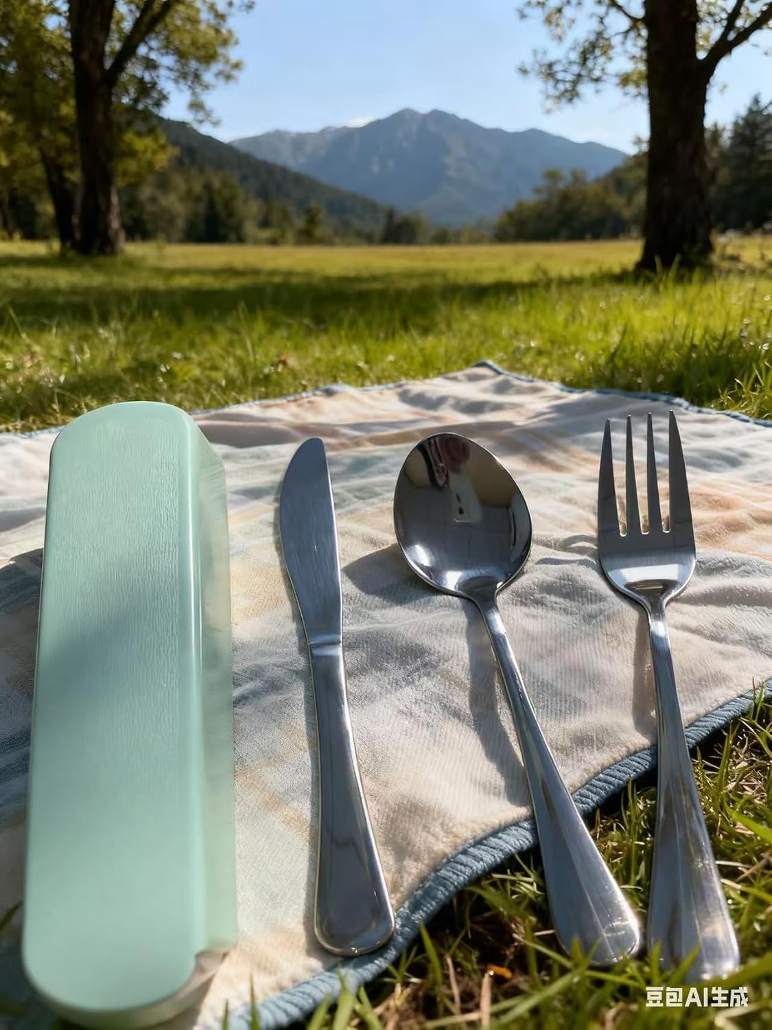 1-piece travel utensil set, elegantutensil set with box, green 3-piece set (knife, fork, spoon), suitable for camping, picnics, school, office and daily use, reusable travel utensils