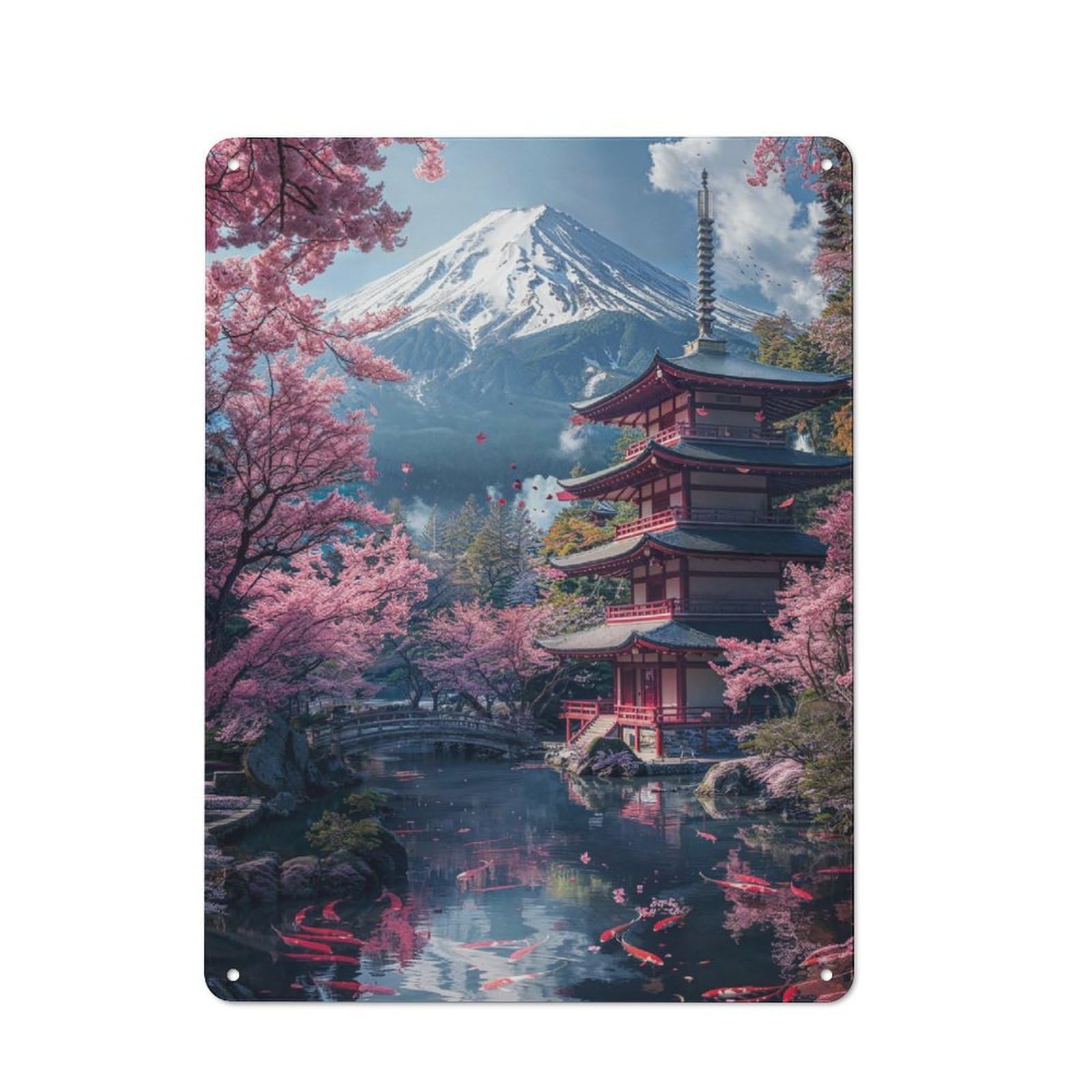 Junmoney Japanese Fuji View Shed Style Decorative Metal Plaque 40X30cm Featuring Porch Wall Decor For Patio Bar, Workshop, Shed Or Kitchen