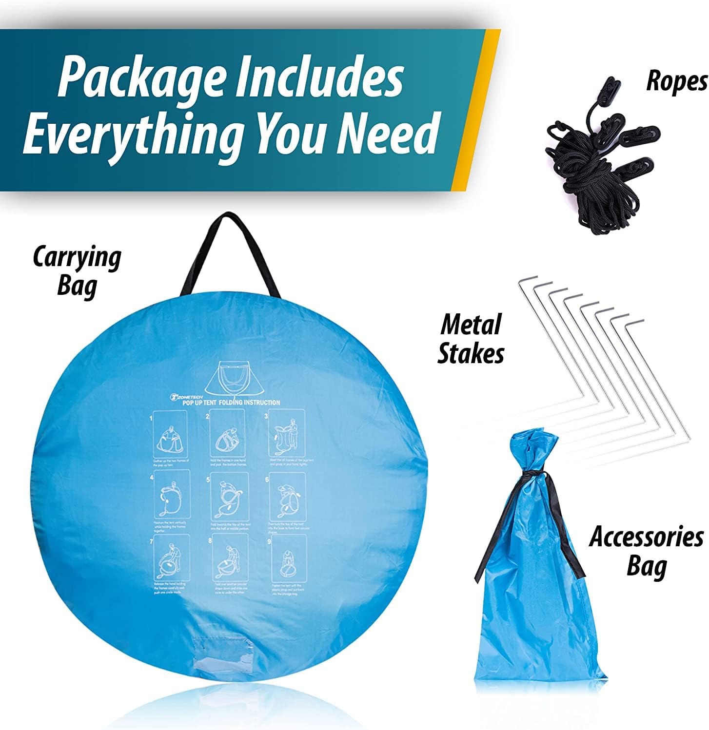 Vaygway Pop-up Tent and Automatic Instant Portable Cabana - Premium Quality 2-4 Person Easy Throw Setup Windproof Waterproof Travel Cabana Beach Tent Shelter- for Hiking, Camping & Outdoor Activities