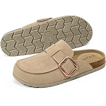 KIDMI Genuine Suede Clogs for Women Cork Footbed Leather Mules Slip On with Comfort Memory Foam and Adjustable Buckle