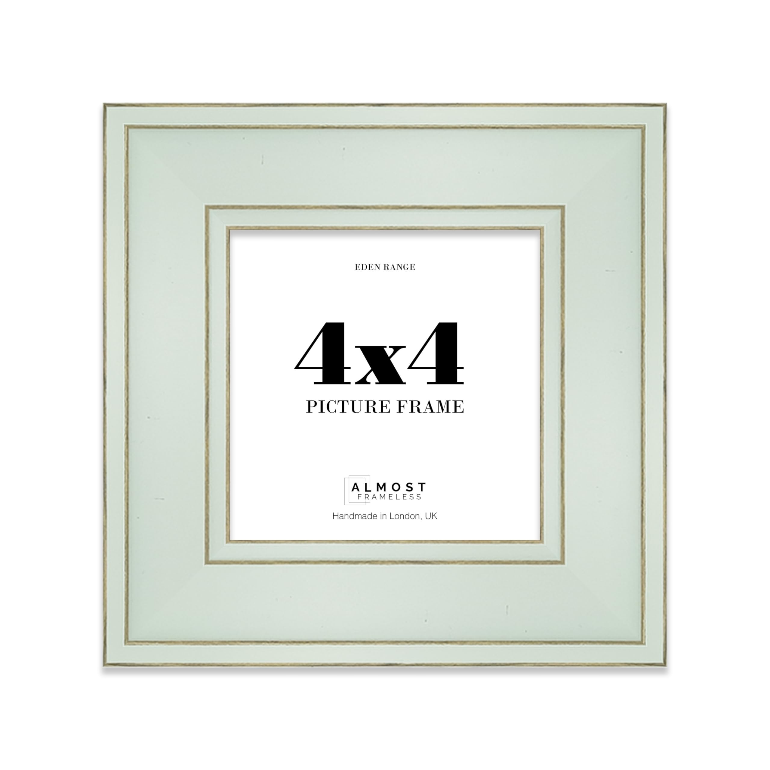 4x4 Sage Green Picture Frame - Shabby Chic Photo Frame with Distressed Finish, Gold Trim, Wall Hooks and Kickstand, 37mm Edge - 1 Pack