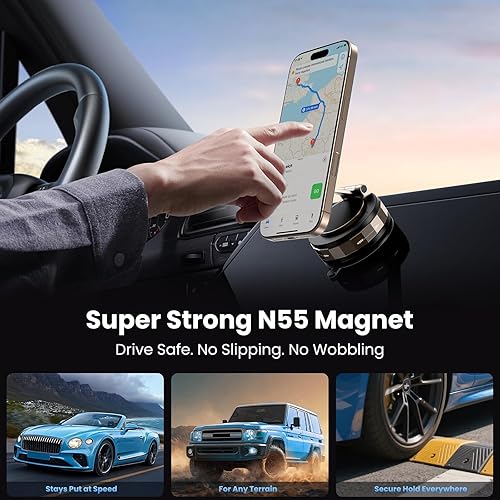 Miniatura 5 de TECKNET Soporte magnético para teléfono al vacío, versión mejorada de 360 ajustable con ventosa de nano gel, soporte MagSafe para automóvil,