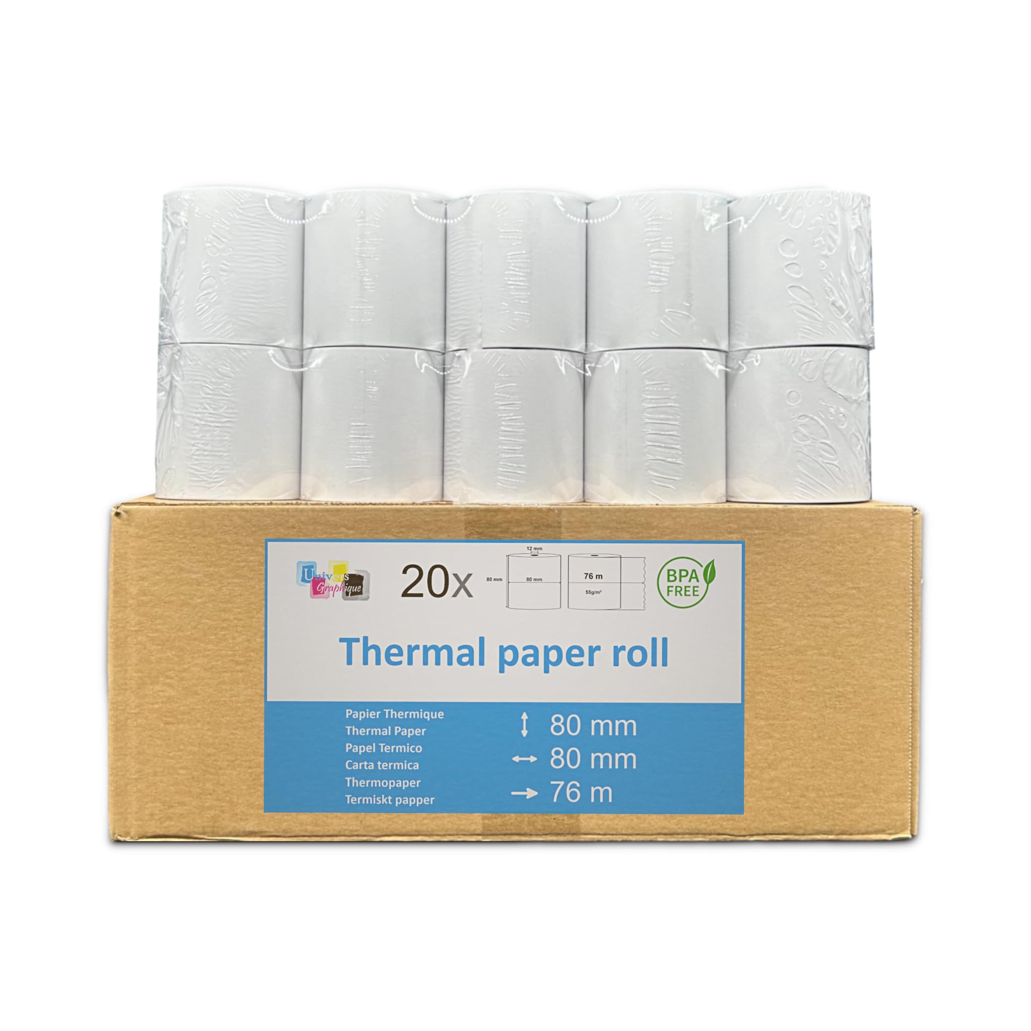 Bobines Papier thermique 80 mm pour EPSON TM-T20II SERIES WELQUIC recharge standard TPV rouleau 80 x 80 x 12 mm 50g