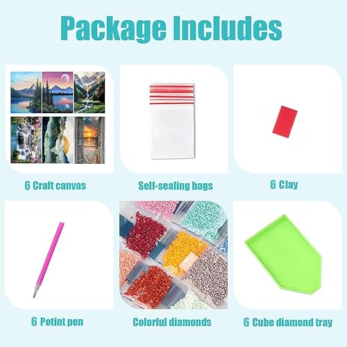 Miniatura 3 de DOTZSO Paquete de 6 Pintura de Diamantes para Adultos, Kit de Pintura de Diamante 5D para Bricolaje, Kit Completo de Arte de Diamantes con Pintura
