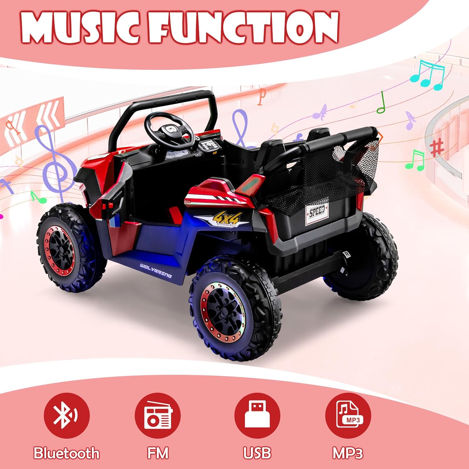 OLAKIDS 2 Seater Ride on Car for Kids, 12V UTV Kids' Electric Vehicles with Remote Control, Spring Suspension, Soft Start, Music Bluetooth FM, Battery Powered for Ages 3-8 (Red)