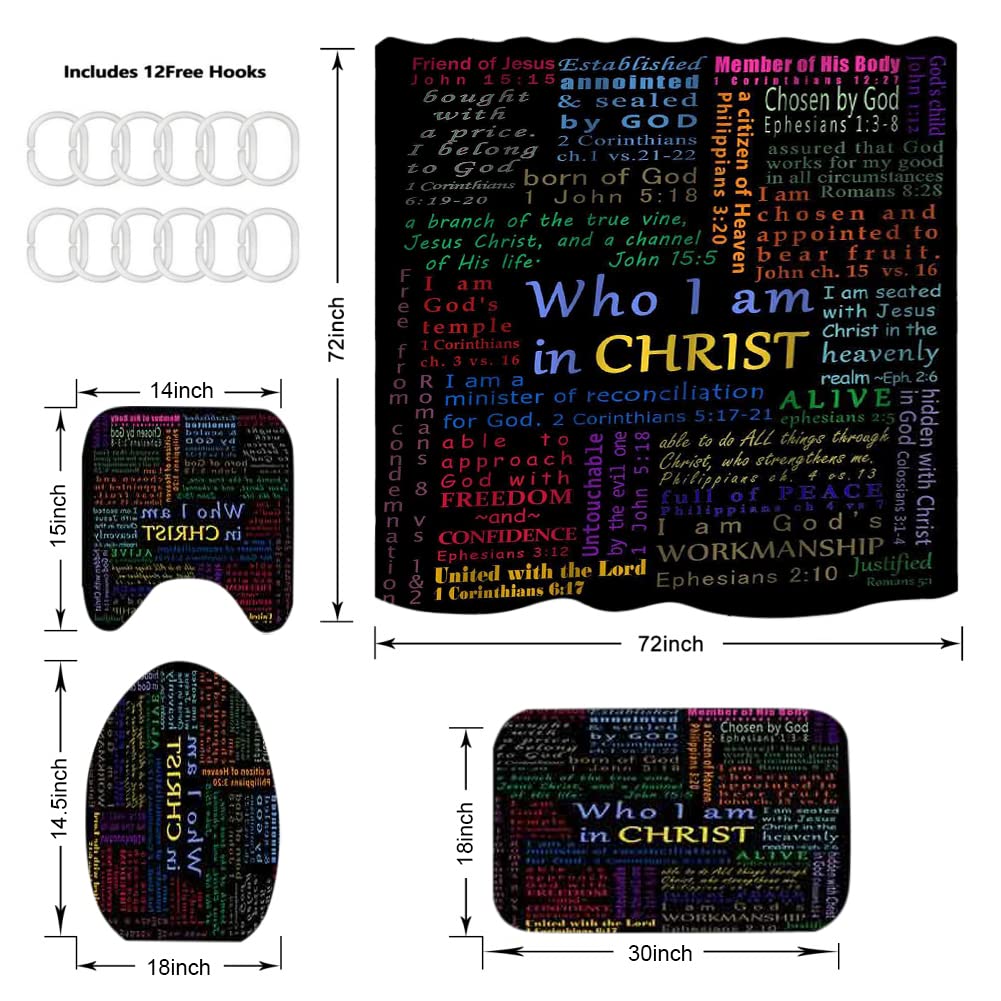 Motivational Quote Shower Curtain Set, 4pcs Bath Curtain Sets with Rugs Bathroom Curtains Home Decorative Valentines Gift Waterproof Fabric with Hooks