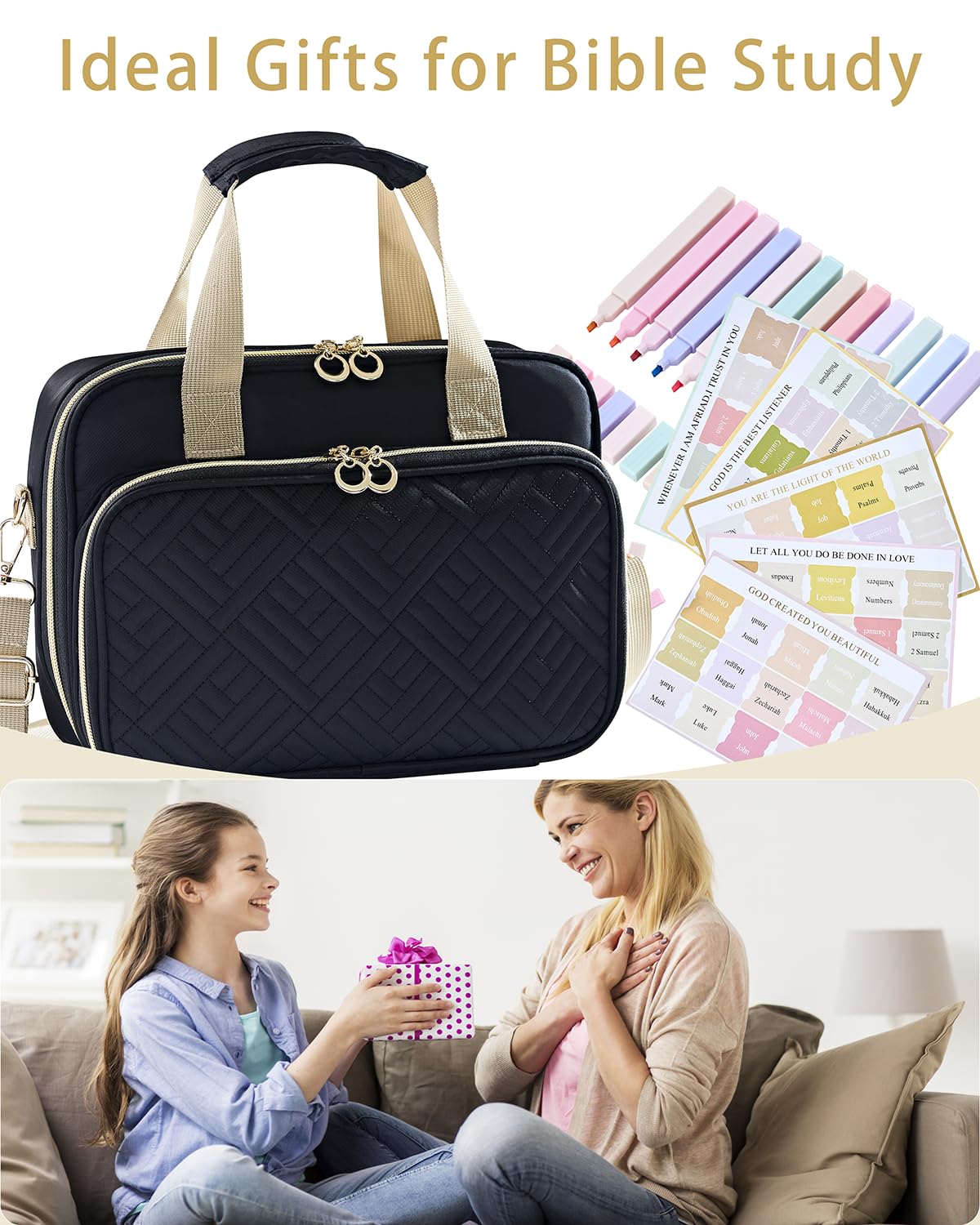 Kit de diario de la Biblia para mujer, 12 resaltadores, 75 pestañas, suministros de estudio bíblico y regalo cristiano para mujeres y adolescentes