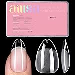 AILLSA Short Almond Nail Tips - Thickened Pre-shaped False Nail Tips Short Almond Shaped Half Matte Nails Tips, Fake Nails Extension 450pcs 15 Sizes with Storage Box