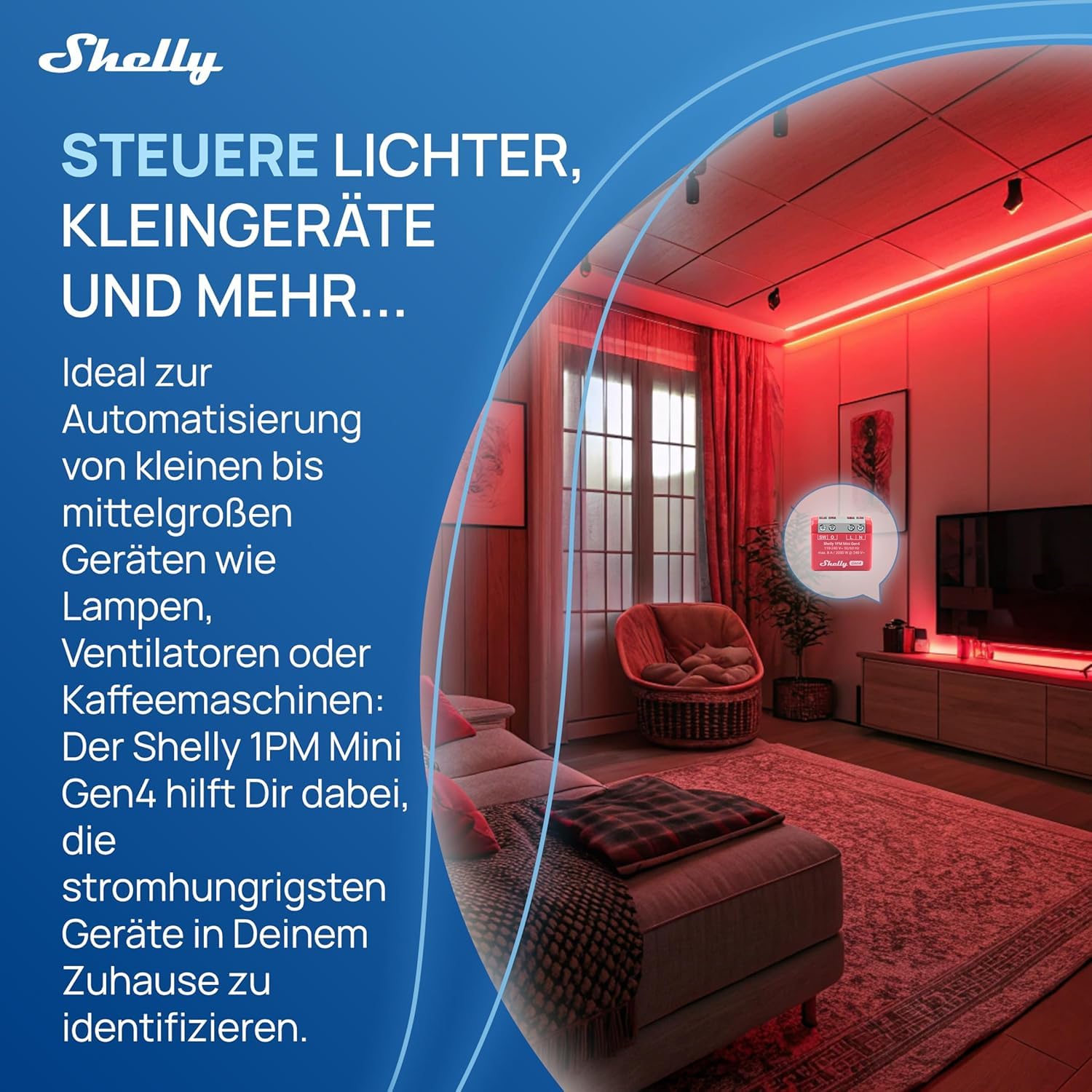 Shelly 1PM Mini Gen4, relé inteligente controlado por WLAN, 1 canal, 8A, medición de potencia, automatización del hogar, no se requiere Hub, Alexa, Apple HomeKit y Google Home, Zigbee y Matter (4