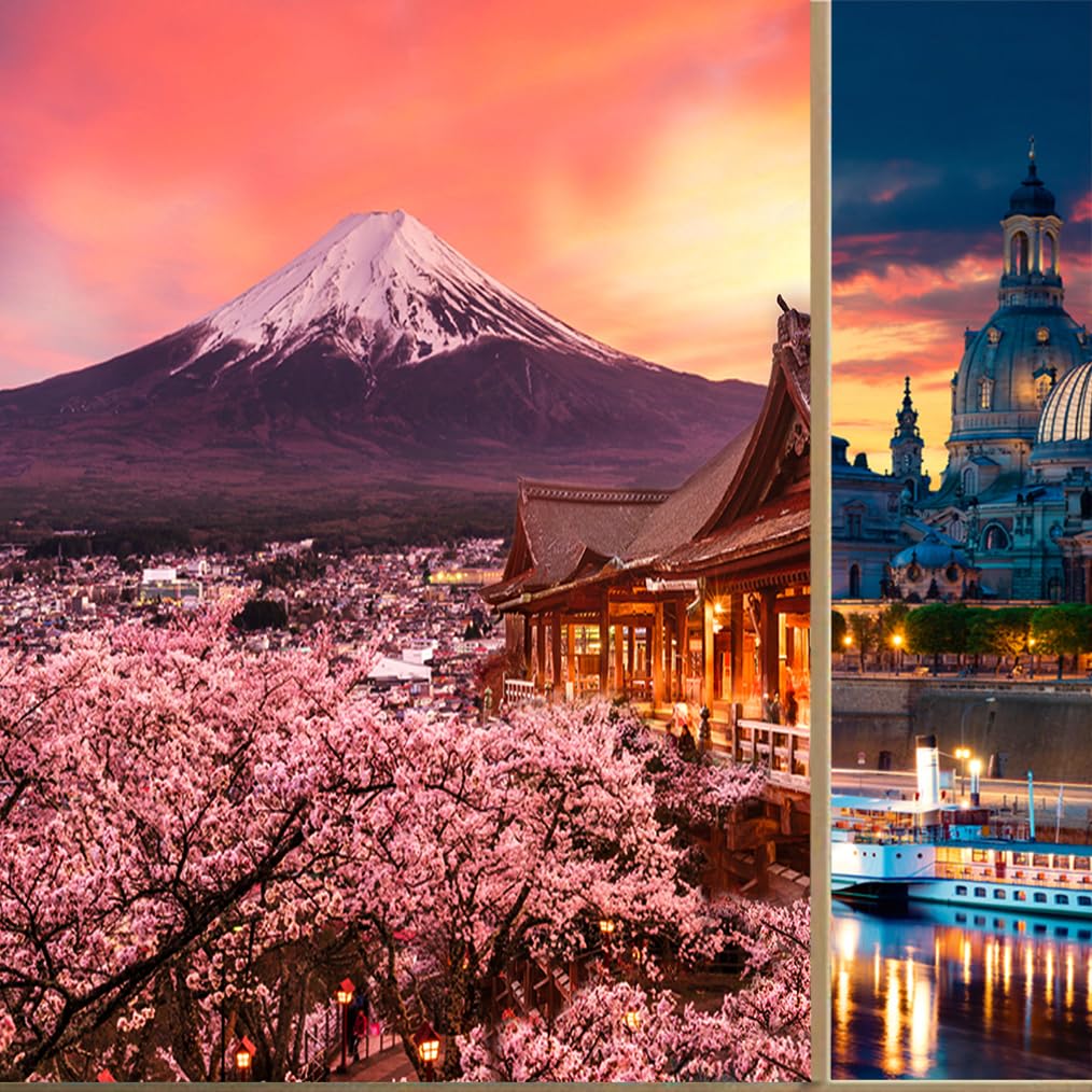 Coalho Japanese Pink Cherry Blossom Uv Blocking Window Film Rustic Floral Mt Fuji Sunset Landscape Window Protection Static Decorative Window Stickers-45W X60l Cm X1pcs
