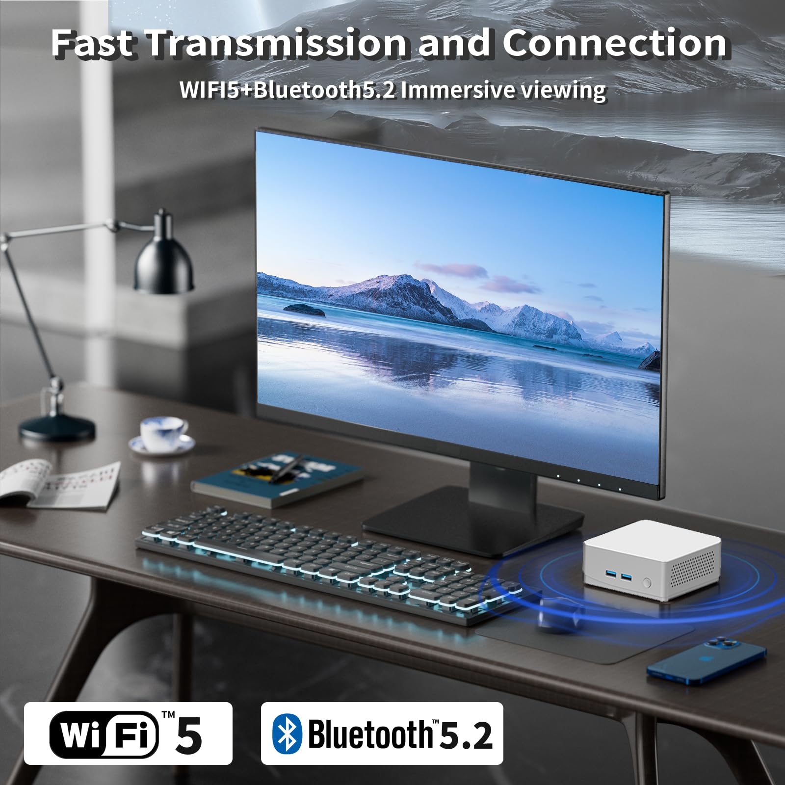 Mini-PC 3200U (bis zu 3,5 GHz) 8 GB RAM 256 GB SSD Win11 WLAN5/Bluetooth /RJ45 LAN 1000M/USB*4/USB-C*2/HDMI*2, 4K@60Hz Dual-Monitor-Ausgabe, ultraleicht, leise, 4-6W energieeffizienter Mini-PC