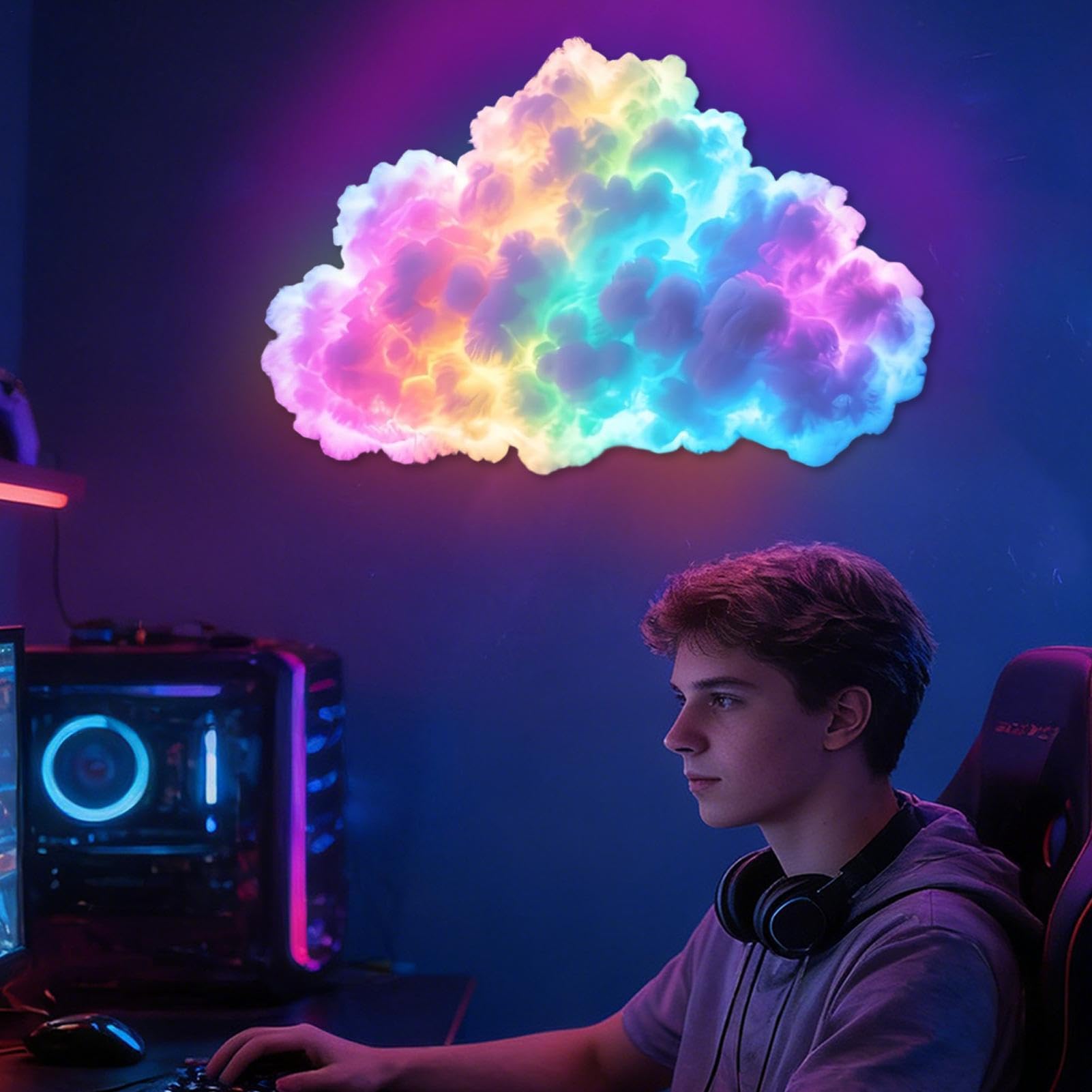 Rathalos - Luce notturna a LED 3D, alimentata tramite USB, set di luci a nuvola ritmica musicale, per camera da letto e sala giochi, brillante illuminazione USB cloud