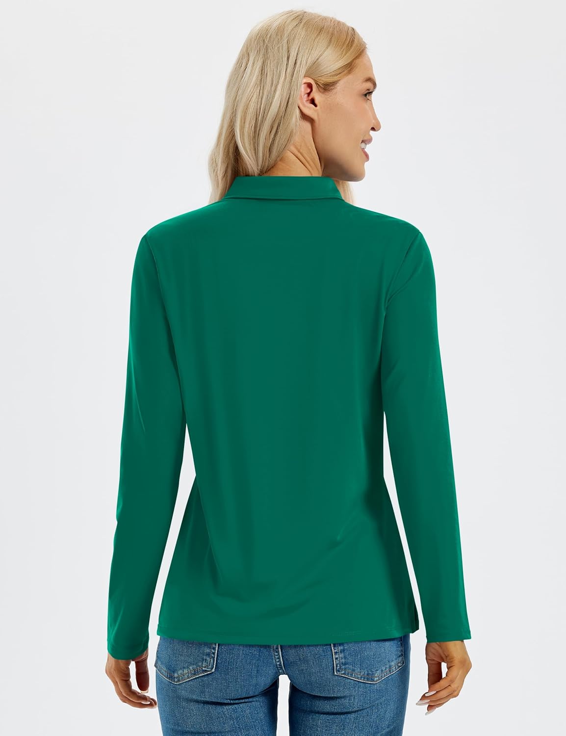 MAGCOMSEN Women's Polo Shirts Long Sleeve Golf Polo V Neck Workout Tops UPF 50+ Quick Dry Tennis Athletic Shirts - Image 2