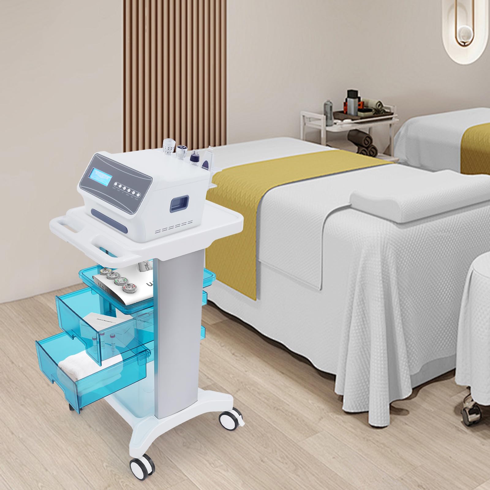 Multifunktionale Laborwagen mit 2 Schubladen und 2 oberer Ablage Medizinwagen Beauty Trolley Cart Medizinischer Wagen Bis 100kg für Labor Klinik Salon