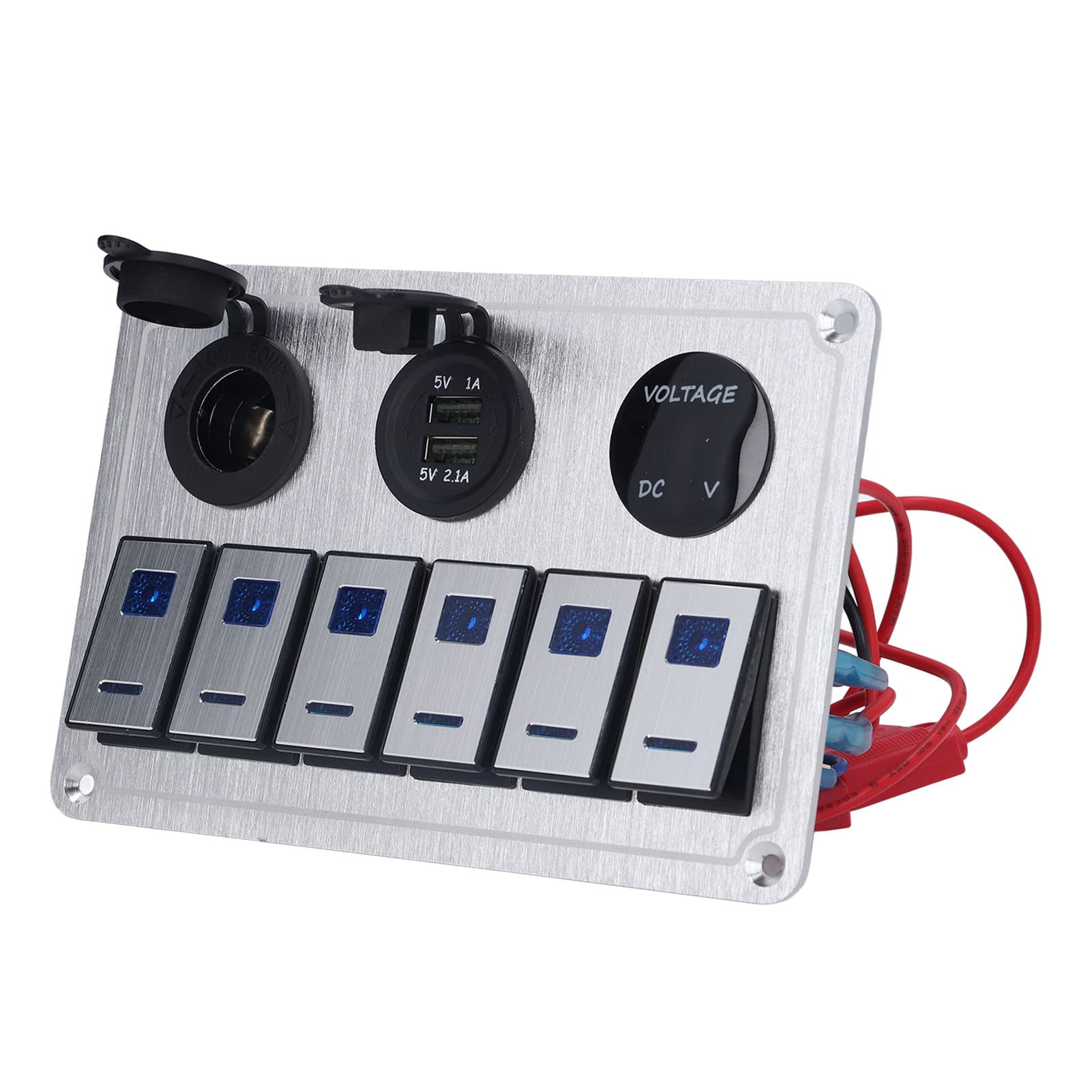 Tbest Panel Wahacza Gang Włączony Wyłączony Niebieskie światło LED .1A Port USB do Samochodu RV Loy PanelCar Panel Wykonany z Wahacza Wykonany Jest z Aluminium PC i Plastiku miedzianego. Klamra