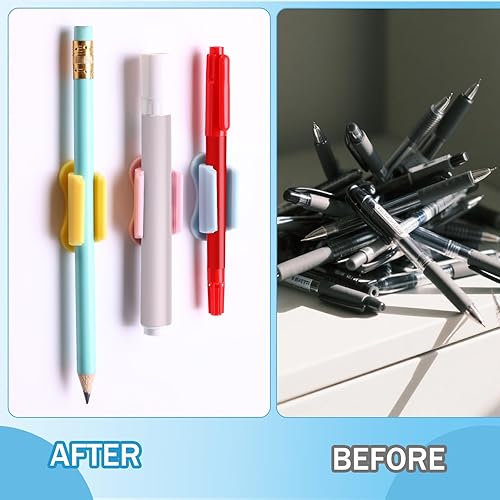 Miniatura 6 de Sherr Paquete de 48 soportes adhesivos para lápices para escritorio, soporte mejorado para bolígrafos de silicona flexible adhesivo para bolígrafo,