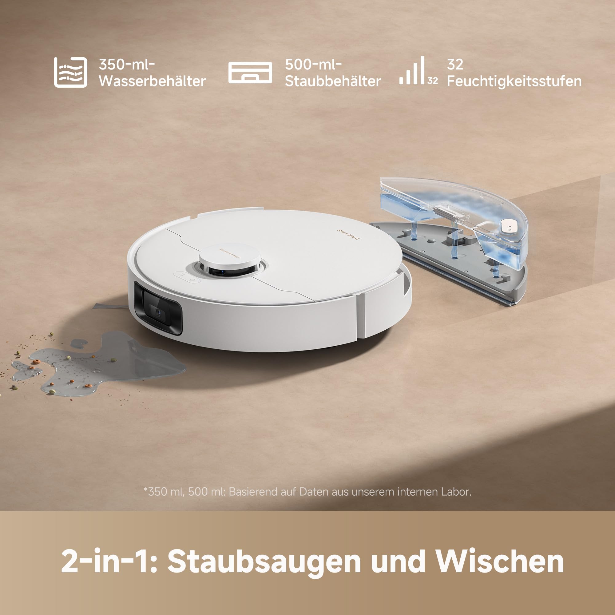 dreame D20 Pro Plus Saugroboter, 13.000 Pa Saugkraft, DuoBrush für Tierhaare, Eckenrein, Selbstentl, Hindernisverm. m. LDS-Navigation & Laser, saugt und wischt, Hartböden & Teppiche, 5.200 mAh Akku