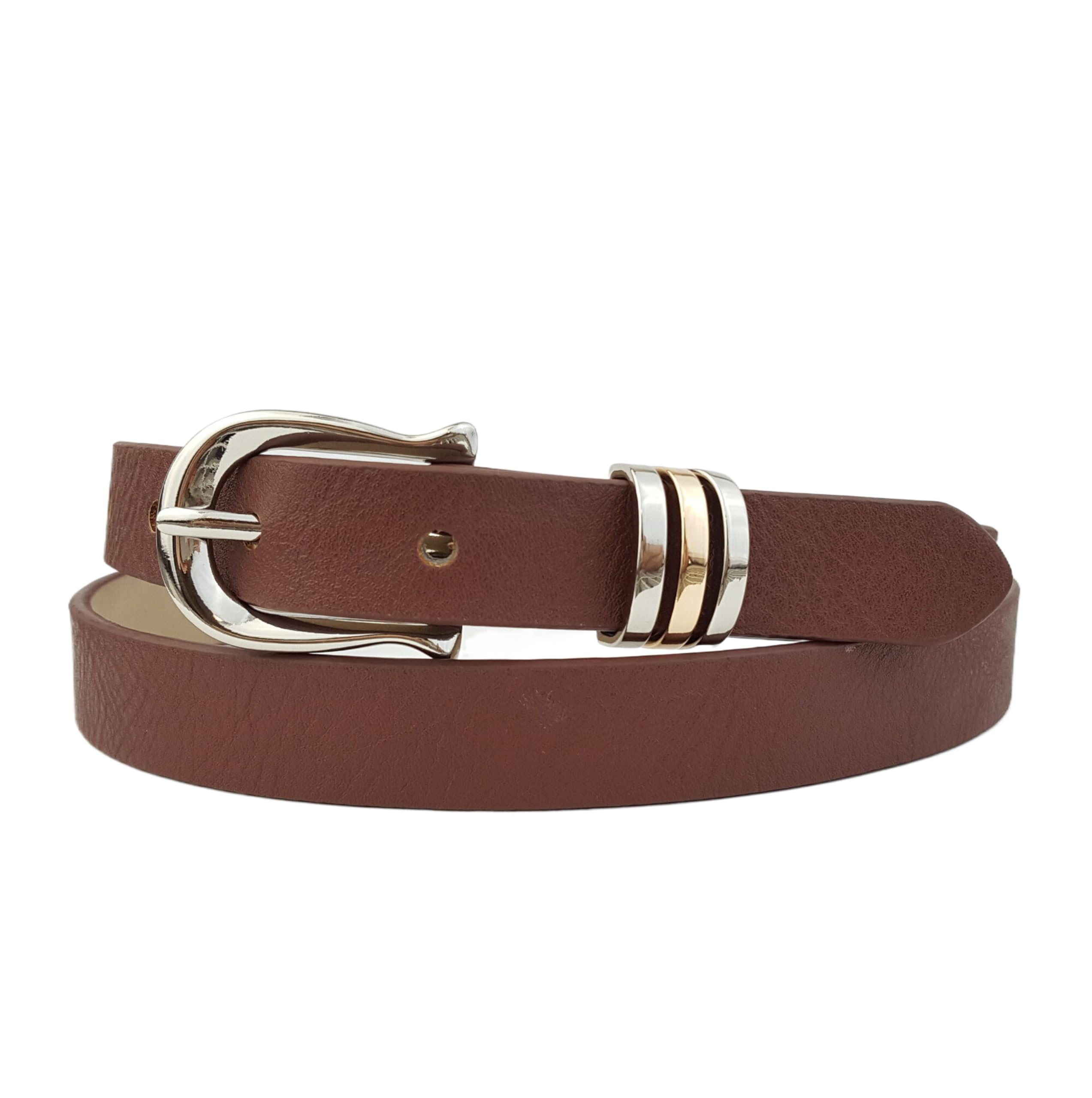 AXESORIA: Classic Triple Loop Skinny Belt Brown L/X