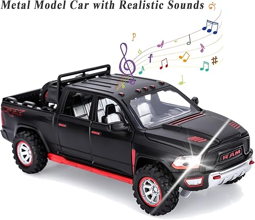 Miniatura 2 de Camiones de juguete para niños RAM TRX 1500 de metal fundido a presión juguetes de juguete con luz y sonido para niños de 3 a 7 años negro
