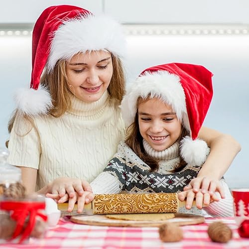 Miniatura 4 de Rodillo de madera grabado con diseños de copos de nieve de Navidad, para hornear galletas y decoración