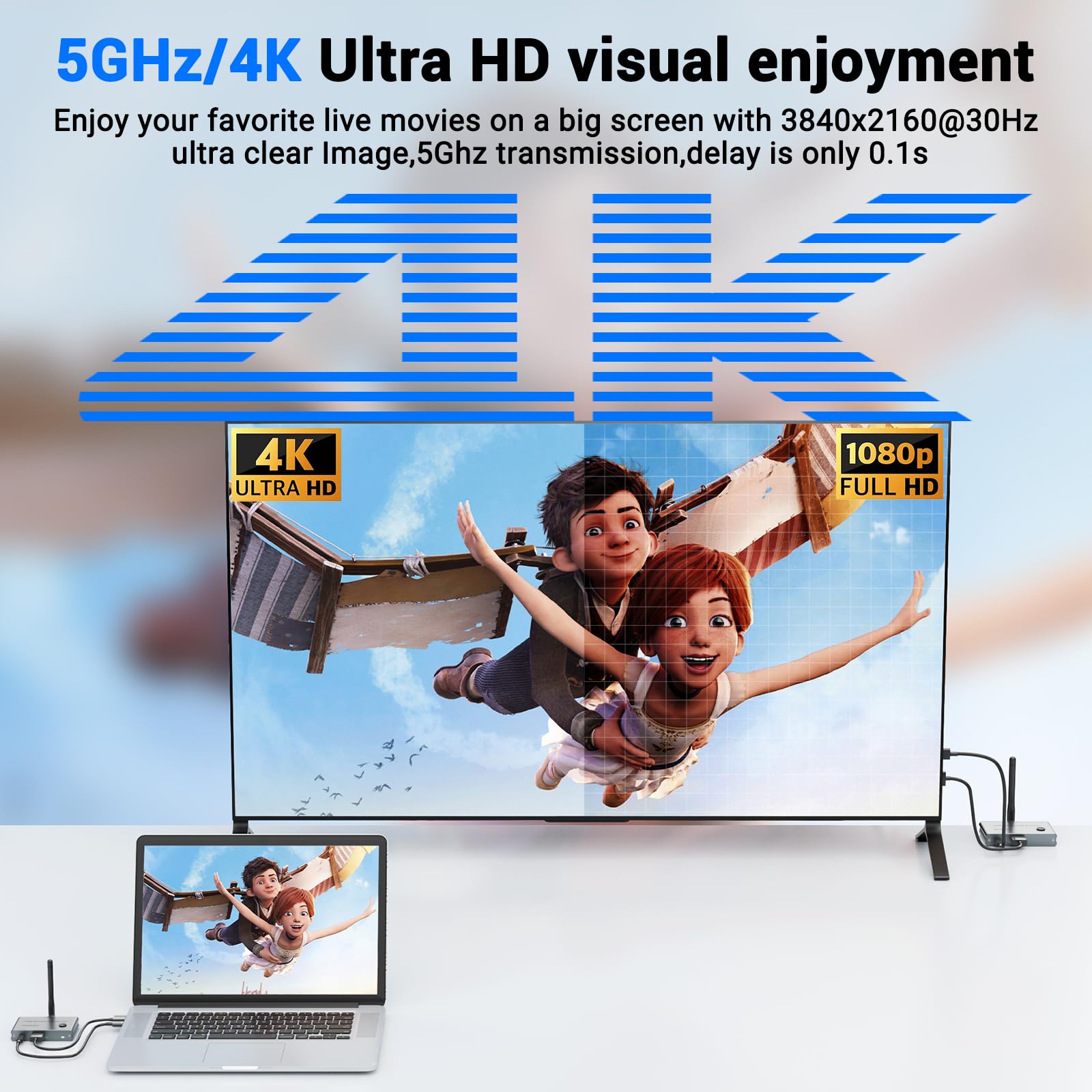 Wireless HDMI Transmitter and Receiver 4K, 328FT/100M HDMI Wireless funkübertragung 1080P@60Hz, sender & receiver streaming überträgt Video/Audio von Laptops, PC, Kameras to TV, Projektoren
