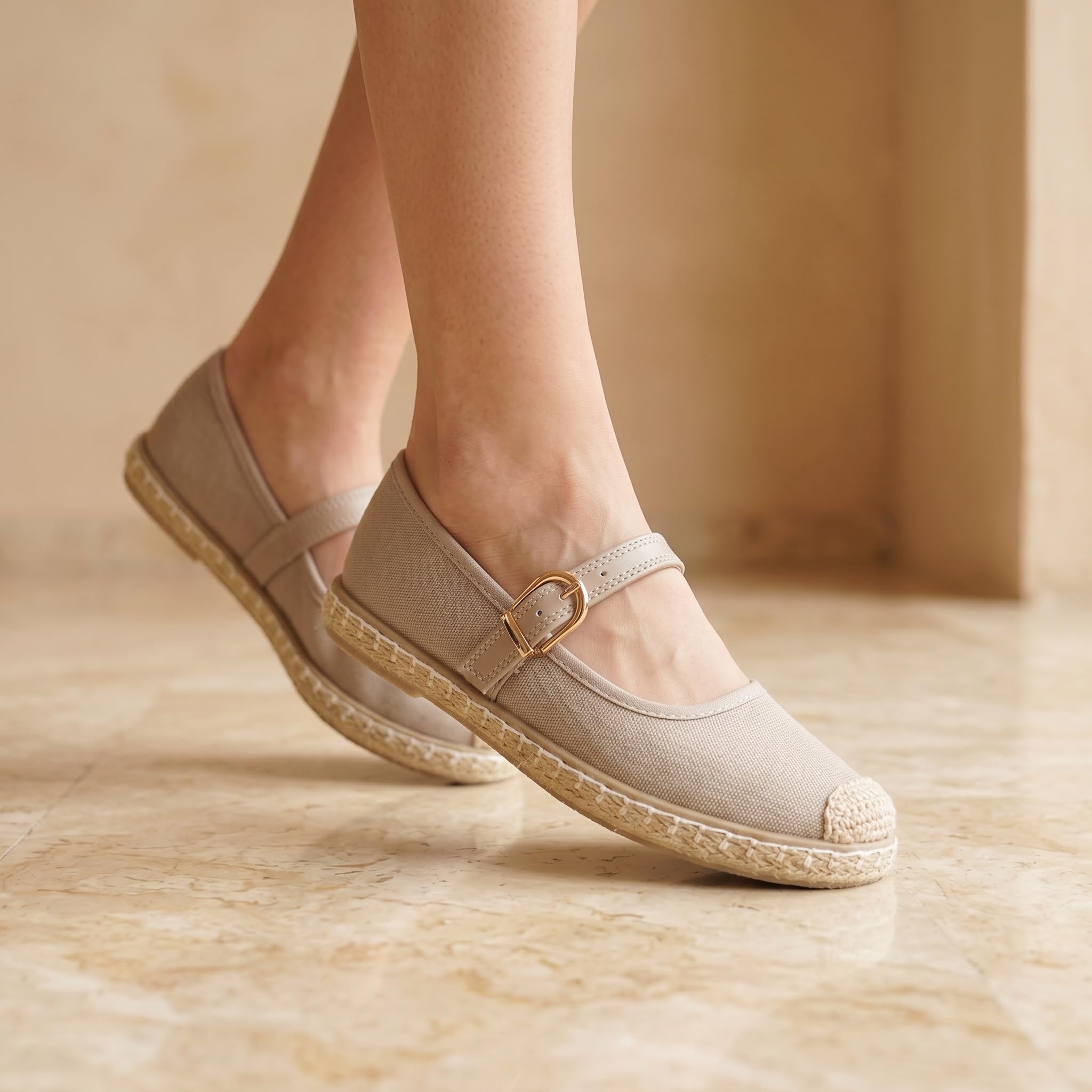GLAMORA Espadrilles classiques avec boucle, style espadrille, semelle en spart, disponible en noir, beige, rose et gris