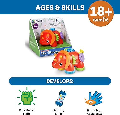Miniatura 5 de Learning Resources Tracy the Fidget Triceratops, juguetes para bebés, juguetes sensoriales para niños pequeños, juguetes de motricidad fina,